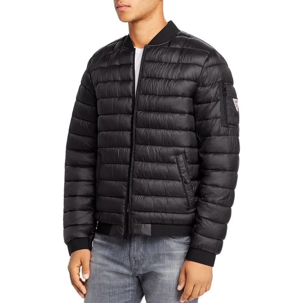 GUESS‎ Men’s Lightweight Quilted Puffer Bomber Jacket Black Size L NEW/NWT